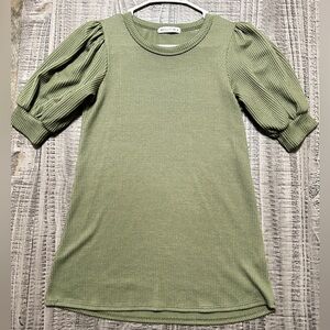 Olive Green Puff Sleeve Corduroy Shirt
